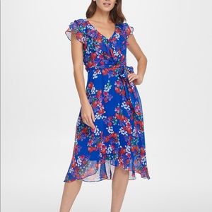 DKNY floral v-neck wrap dress